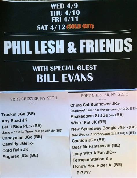 The bassist was joined by guitarists Stu Allen, Stanley Jordan and Grahame Lesh along with keyboardist Adam MacDougall and drummer John Molo at The Fillmore on Friday, December 15 and Sunday,. . Setlist phil lesh